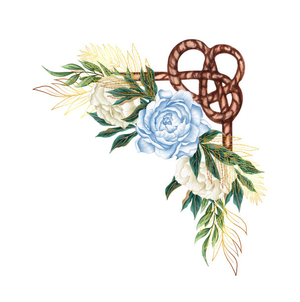 水彩手绘航海，海洋，花卉插图与绳子和花束安排图片下载