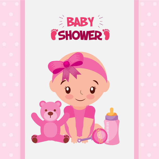 带小女孩的婴儿淋浴卡图片下载