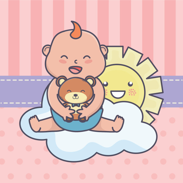 宝宝送礼会小男孩和泰迪熊太阳云图片下载