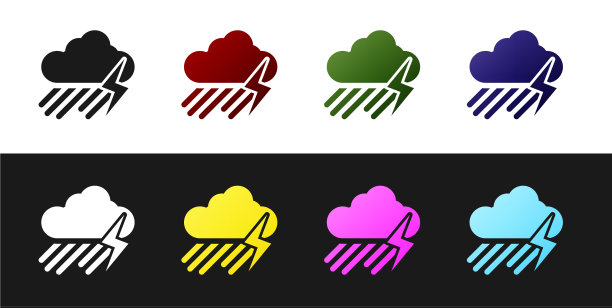 设置云与雨和闪电图标隔离图片下载