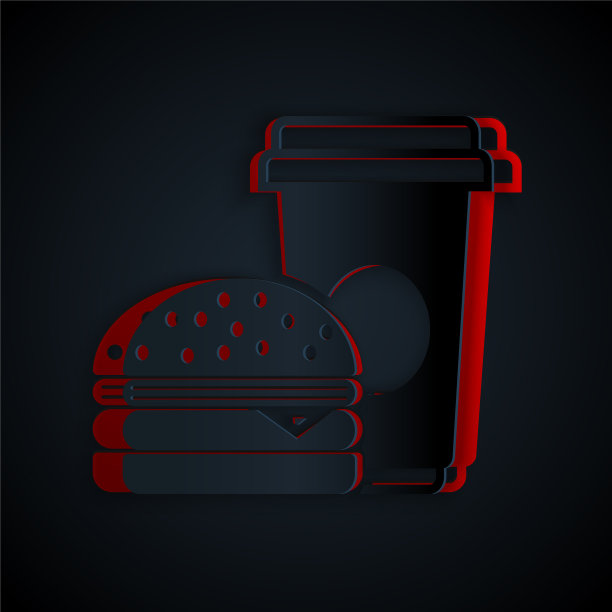 剪纸咖啡和汉堡图标孤立在黑色图片下载