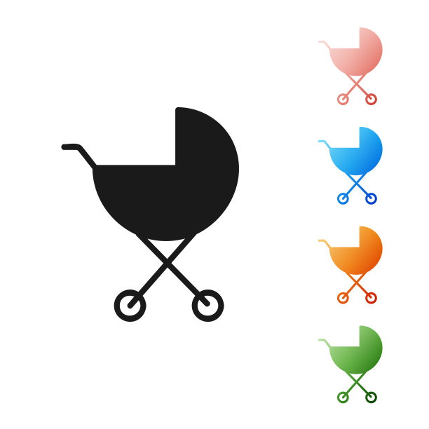 黑色婴儿推车图标孤立的白色图片下载