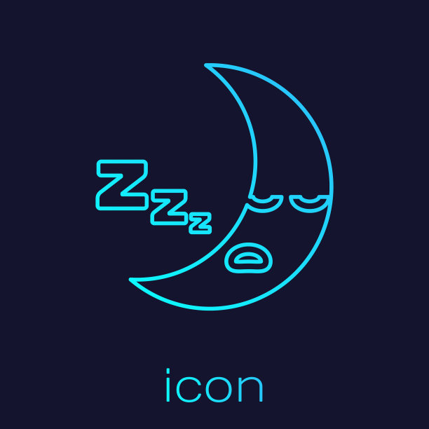 蓝绿色线月亮图标孤立的蓝色图片下载