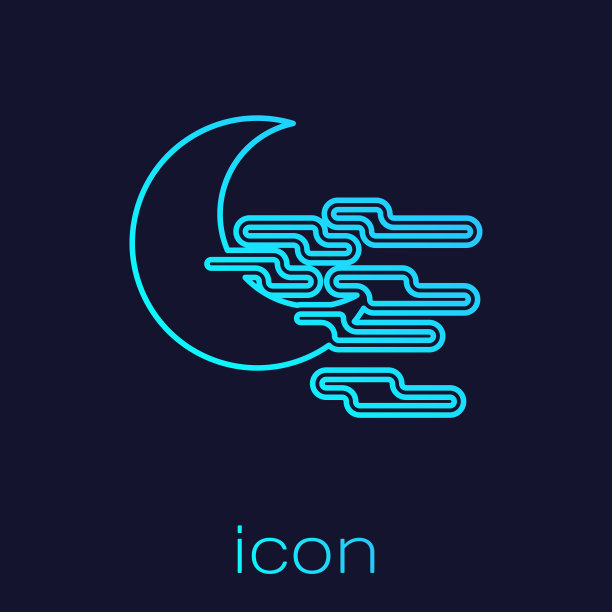 蓝绿色线雾和月亮图标孤立在蓝色上图片下载