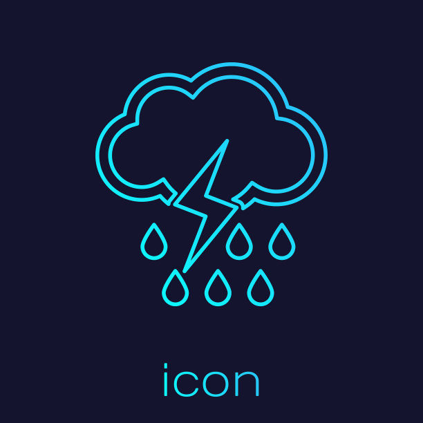 绿松石线云与雨和闪电图标图片下载