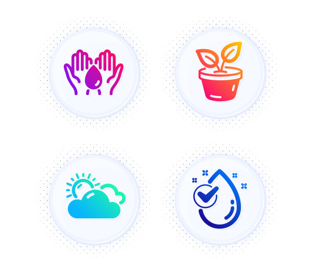 树叶晴朗的天气和安全的水图标设置图片下载