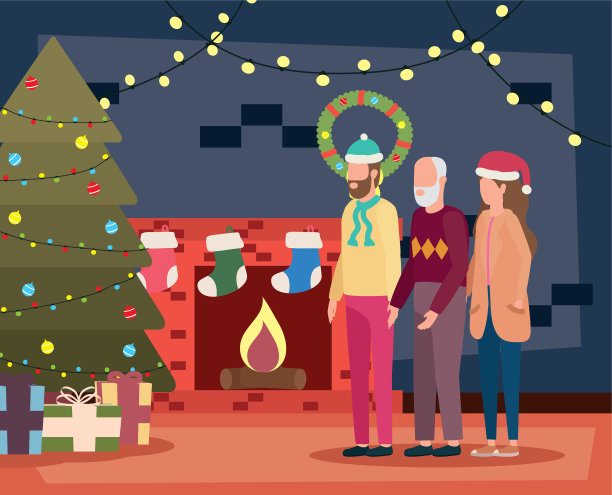 可爱的爷爷和一对年轻夫妇在房间里图片下载