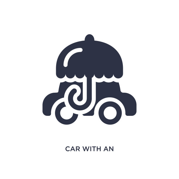 白色背景上有雨伞图标的汽车图片下载