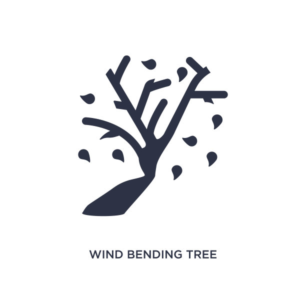 风弯曲树图标上的白色背景简单图片下载