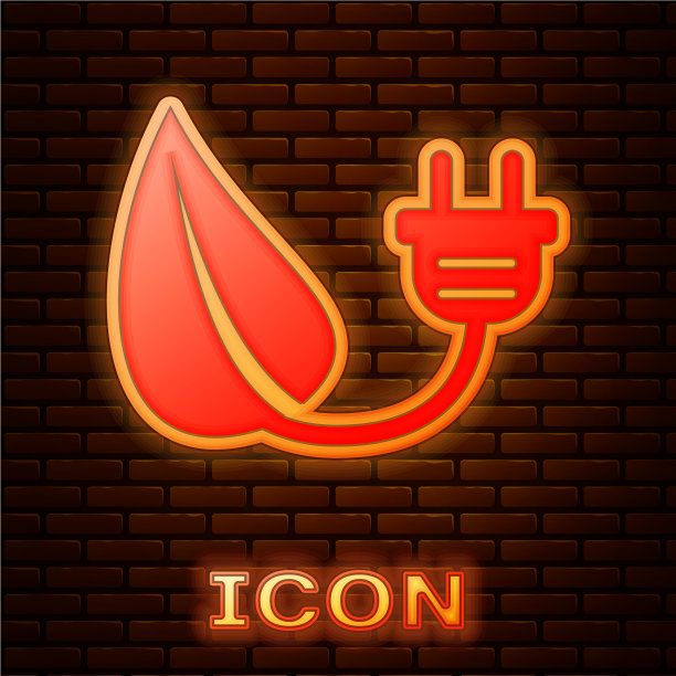 发光的霓虹灯节电插头在叶子图标图片下载