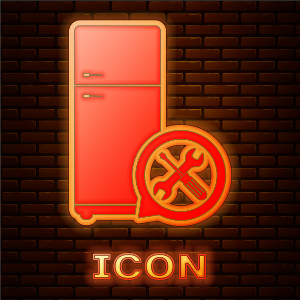 发光的霓虹灯冰箱与螺丝刀和图片下载
