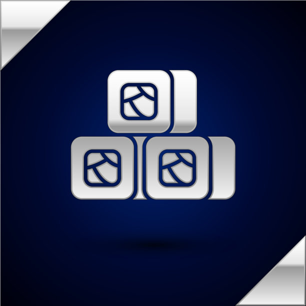 银色寿司图标孤立在深蓝色背景图片下载