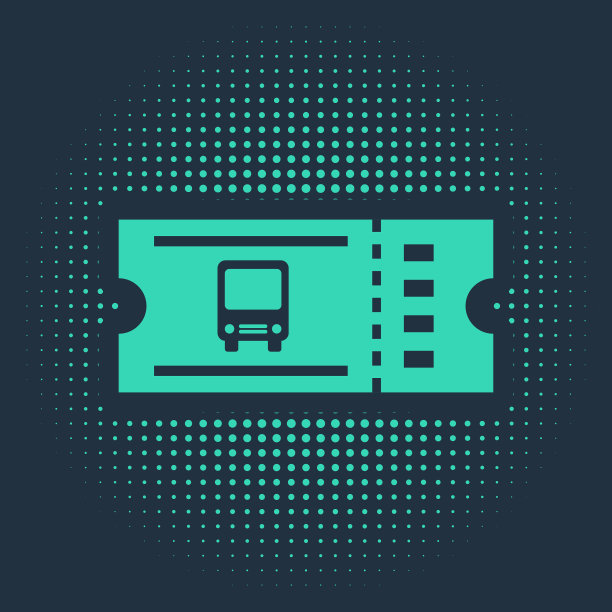 绿色巴士票图标孤立的蓝色背景图片下载