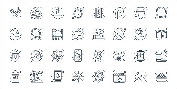 伊斯兰和斋月线图标线性集质量图片下载