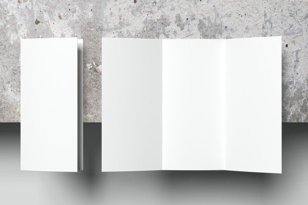 三维可视化三折空白模板，欧元小册子，A4传单尺寸的灰色背景图片下载