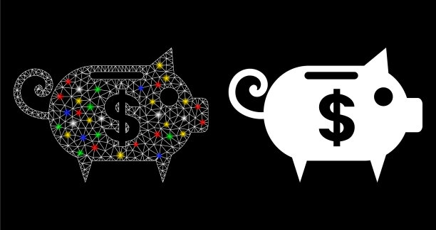 闪光网格线框小猪银行图标与闪光图片下载