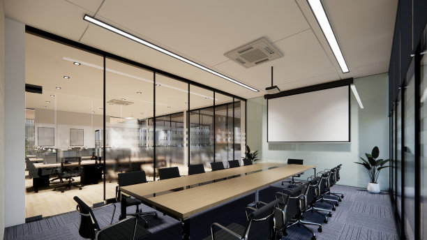 室内空的现代阁楼办公室开放的空间现代办公室镜头。现代开放概念大堂和接待区会议室设计。3 d渲染。图片下载
