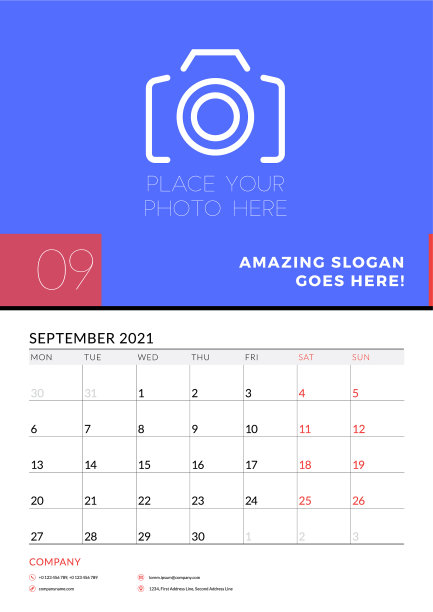 2021年9月的墙上日历计划器模板图片下载