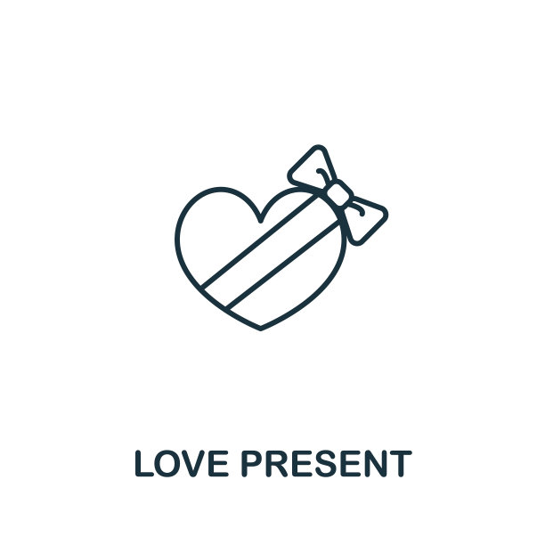爱礼物图标从情人节收集。简单的线条元素爱呈现符号的模板，网页设计和信息图形图片下载