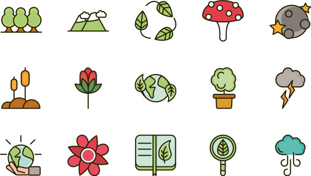 自然树叶植物生态学绘图图标集图片下载