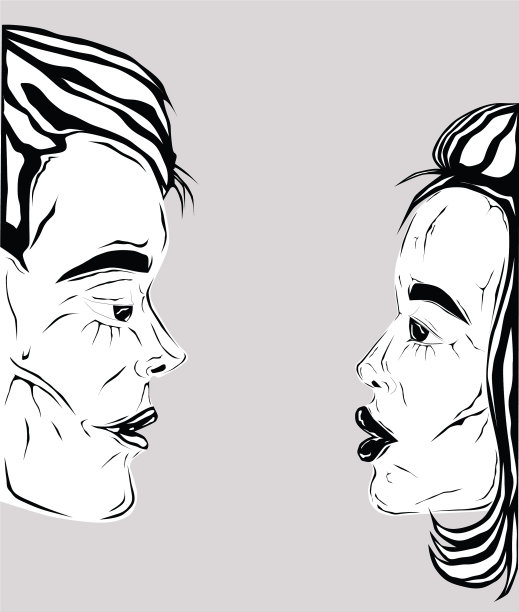 卡通一对夫妇在准备黑白图片下载