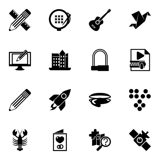 16个艺术填充图标设置孤立的白色图片下载