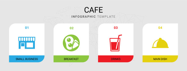 4咖啡馆充满图标集孤立的信息图表图片下载