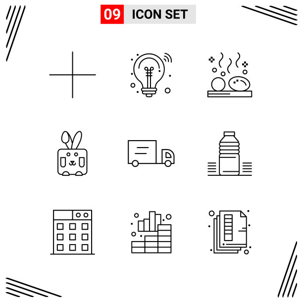 9图标线条风格网格为基础的创意轮廓图片下载