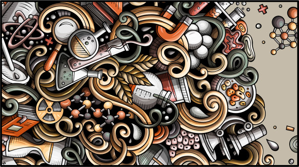 科学手绘涂鸦横幅卡通详细图片下载