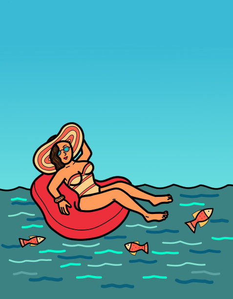 年轻女子在游泳圈浮夏天图片下载