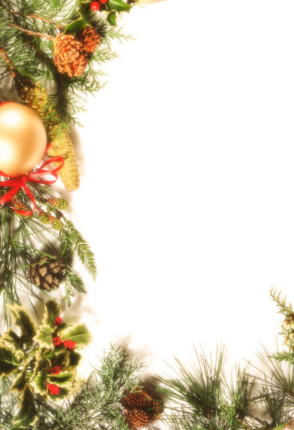 有松果和装饰品的圣诞画框，还有可以写字的白色空间图片下载