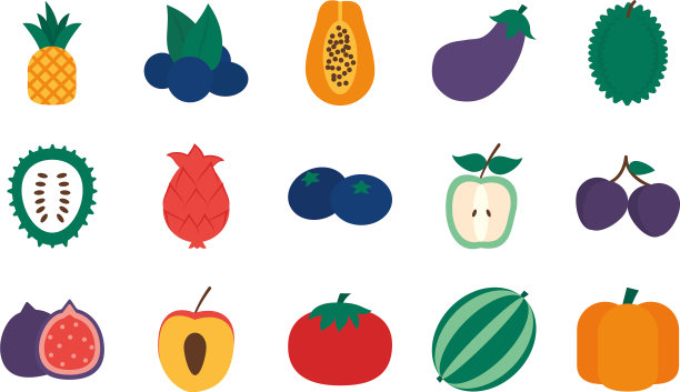 梨和异国水果图标集平风格图片下载