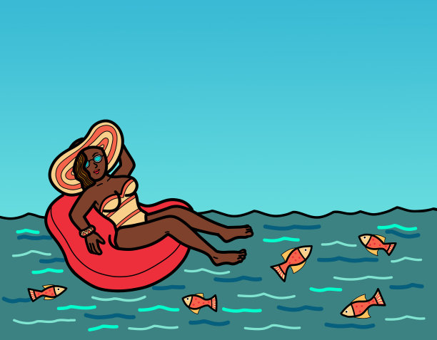 年轻女子在游泳圈浮夏天图片下载