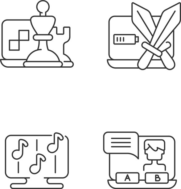 竞争游戏类型线性图标集图片下载