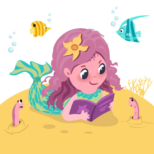 可爱的小美人鱼正在她的大海中读书图片下载