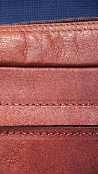 拉链口袋在棕色皮包图片下载