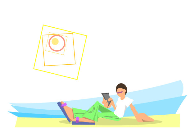 时髦的年轻人拿着手机坐在沙滩上图片下载