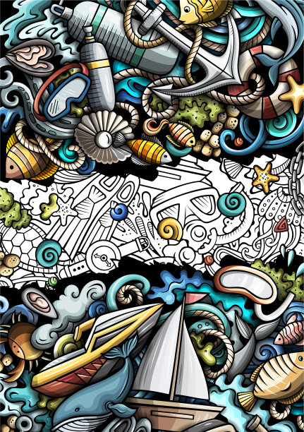 潜水手绘涂鸦横幅卡通详细图片下载