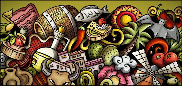 西班牙手绘涂鸦横幅卡通详细图片下载