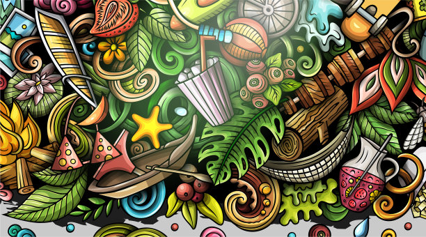 夏天手绘涂鸦横幅卡通详细图片下载