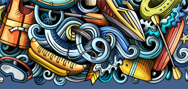 水上运动手绘涂鸦横幅卡通图片下载