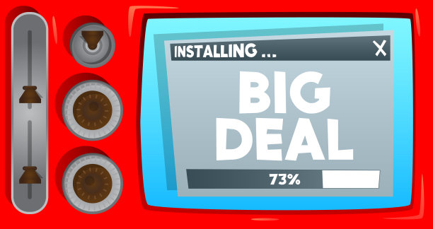 带有Big Deal这个词的卡通电脑。图片下载