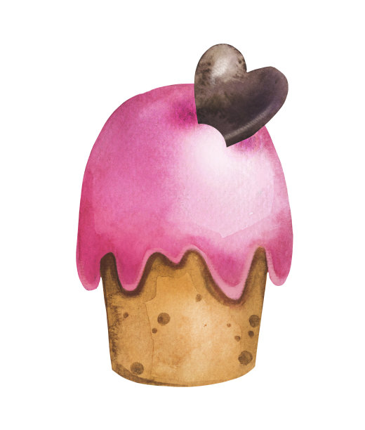 可爱的复活节蛋糕与釉面，糖霜手绘水彩。粉色草莓糖衣。图片下载