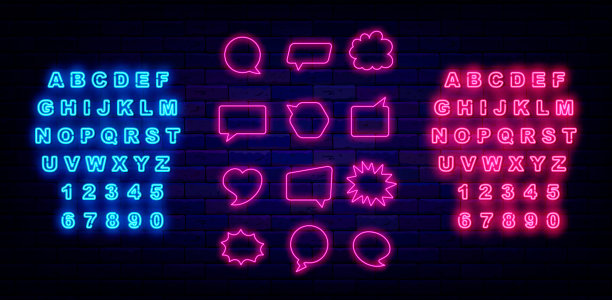 粉色语音泡泡霓虹灯收集。空帧包。框架边界。向量股票插图图片下载