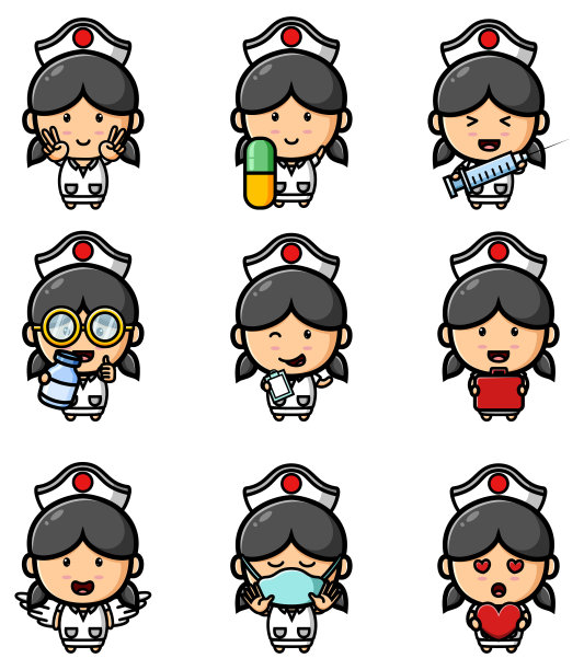 可爱的护士女孩在医院的吉祥物包集图片下载