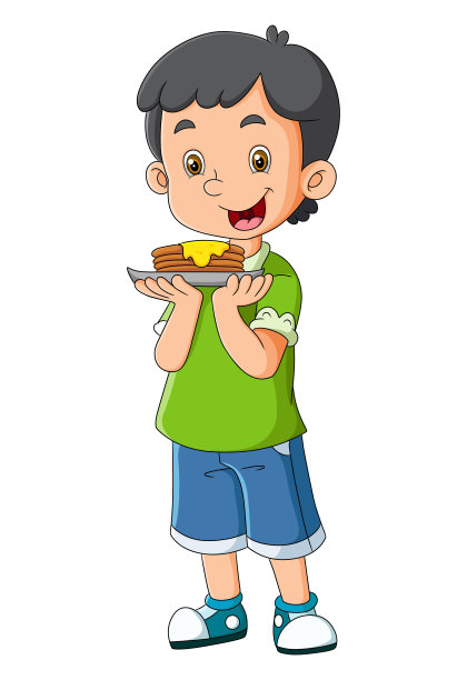 这个可爱的男孩正在上煎饼，然后去吃图片下载