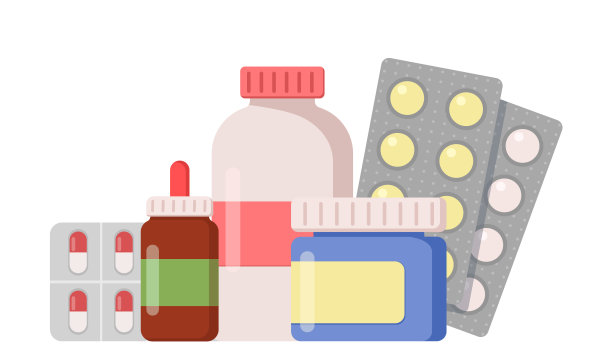 药物，药丸和滴剂被隔离在白色背景。急救箱在平坦的风格图片下载