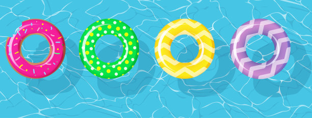 夏季派对的游泳圈。充气橡胶玩具五颜六色的收集。顶视图游泳圈为海洋，大海，游泳池。Lifebyou游泳圈。暑假或旅行安全图片下载