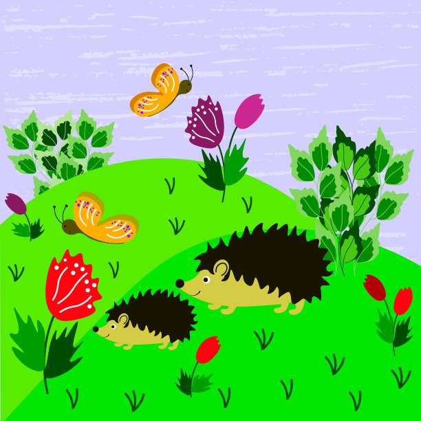 森林里有有趣的刺猬。手绘矢量插图。用于儿童、布料、包装、纺织品、壁纸图片下载