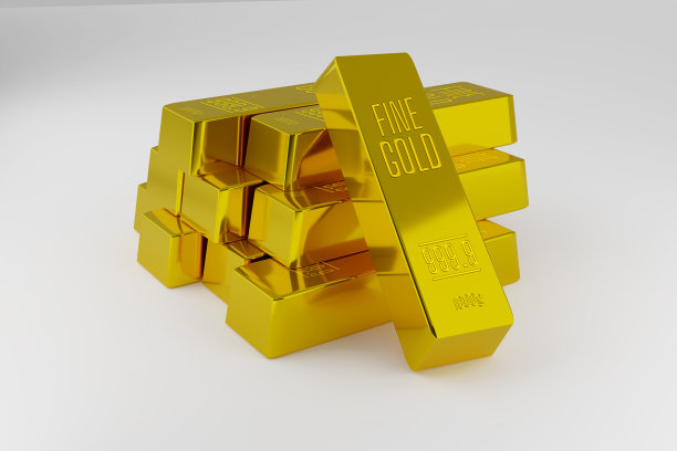 堆叠金属金条孤立在白色- 3D插图图片下载